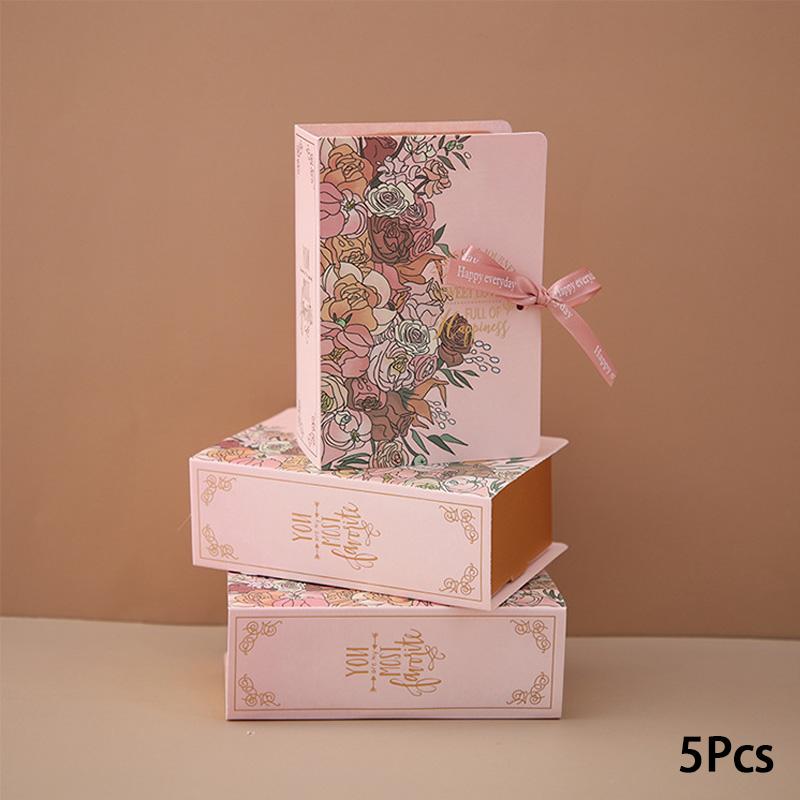 5Pcs Book Shape Candy Box Wedding Party Decortion Gift Packaging Bag Candy Dragee with Ribbon