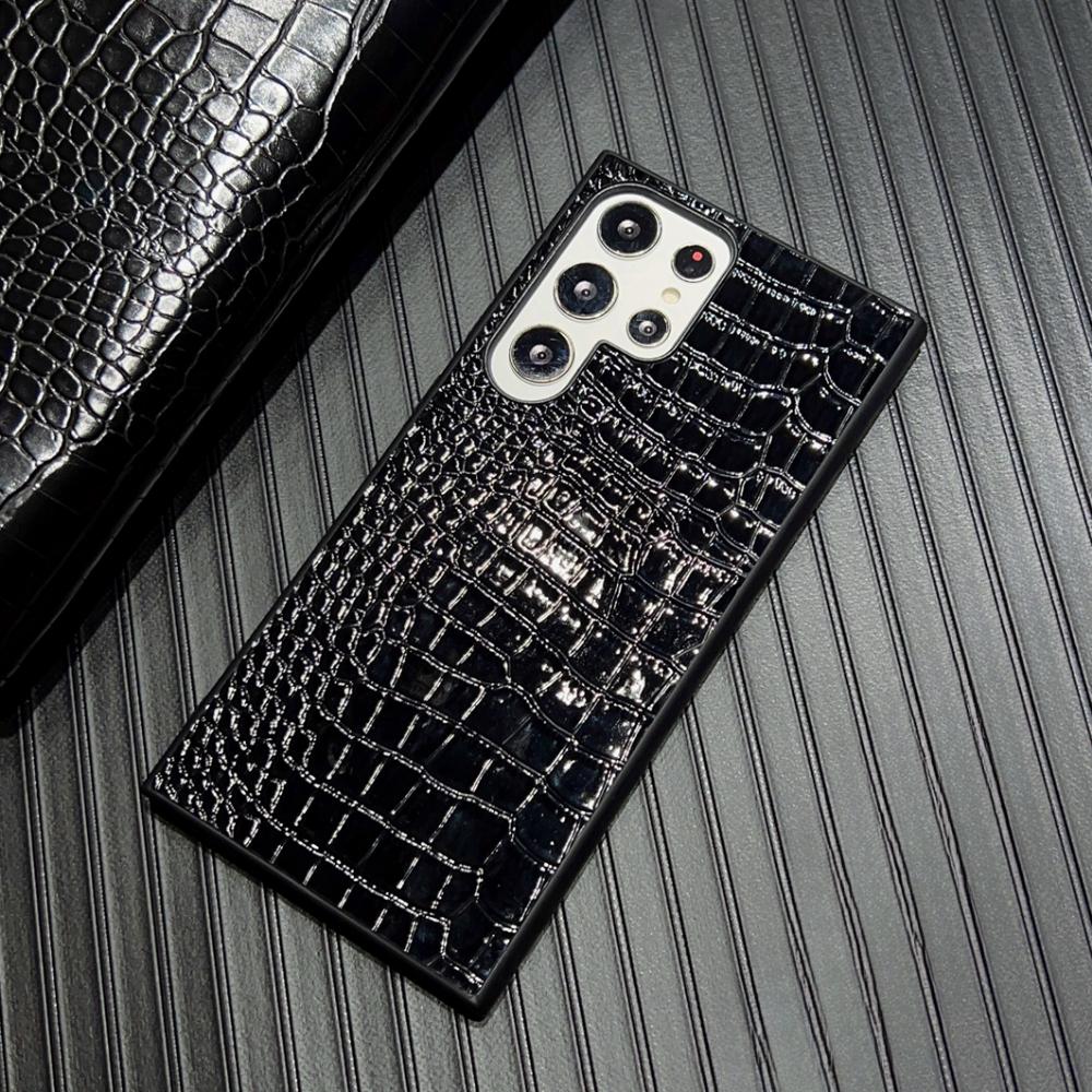 Роскошный кожаный чехол для телефона с леопардовым узором из крокодиловой кожи и углеродным волокном для Samsung GalaxyS22 Ultra S23 S24 Plus, черная задняя панель, чехол для Huawei Mate60 RS Pura70 Pro