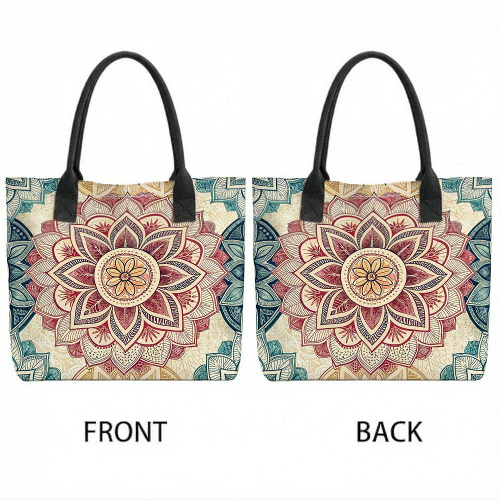 Bohemian Mandala Print Tote Bag Casual Large Capacity Shoulder Handbag for Daily Use