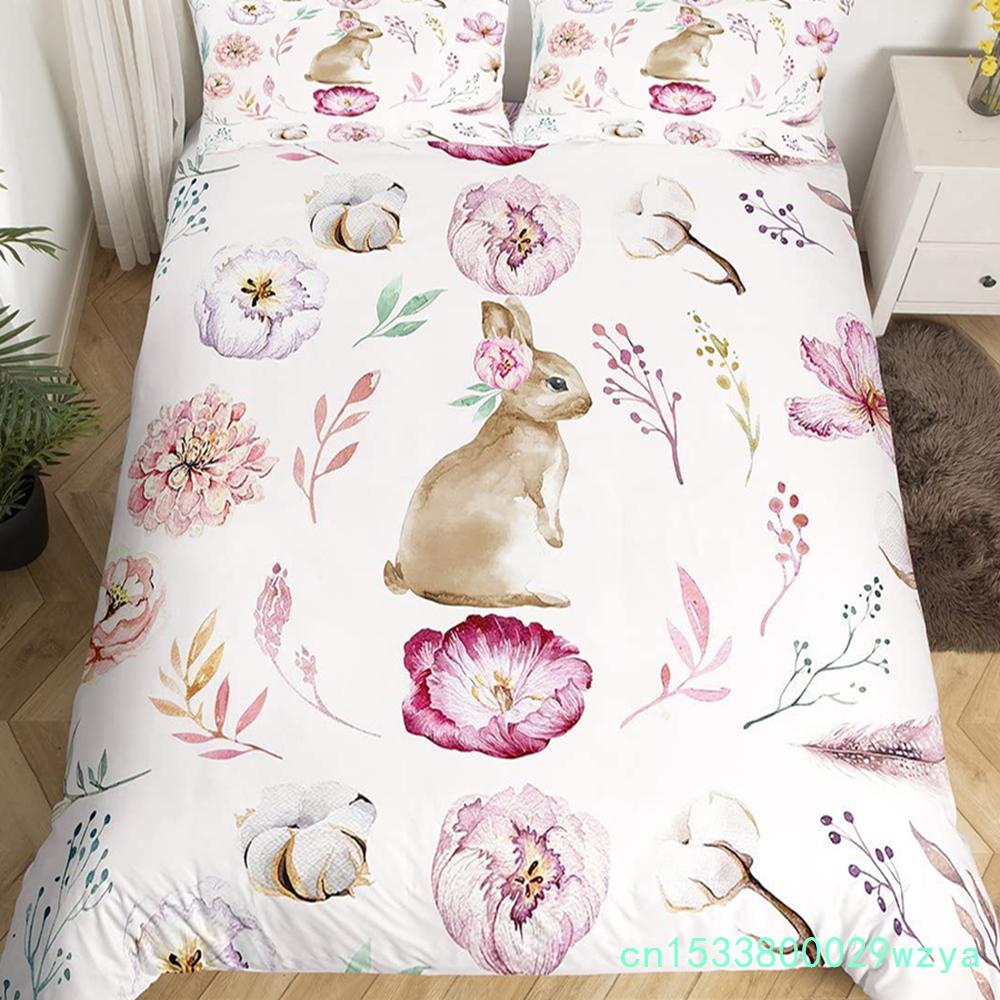 Cartoon Rabbit Duvet Cover Twin Cute Animal On The Moon Quilt Cover Microfiber Cloud Galaxy Space Bedding Set For Boy Girl Gift