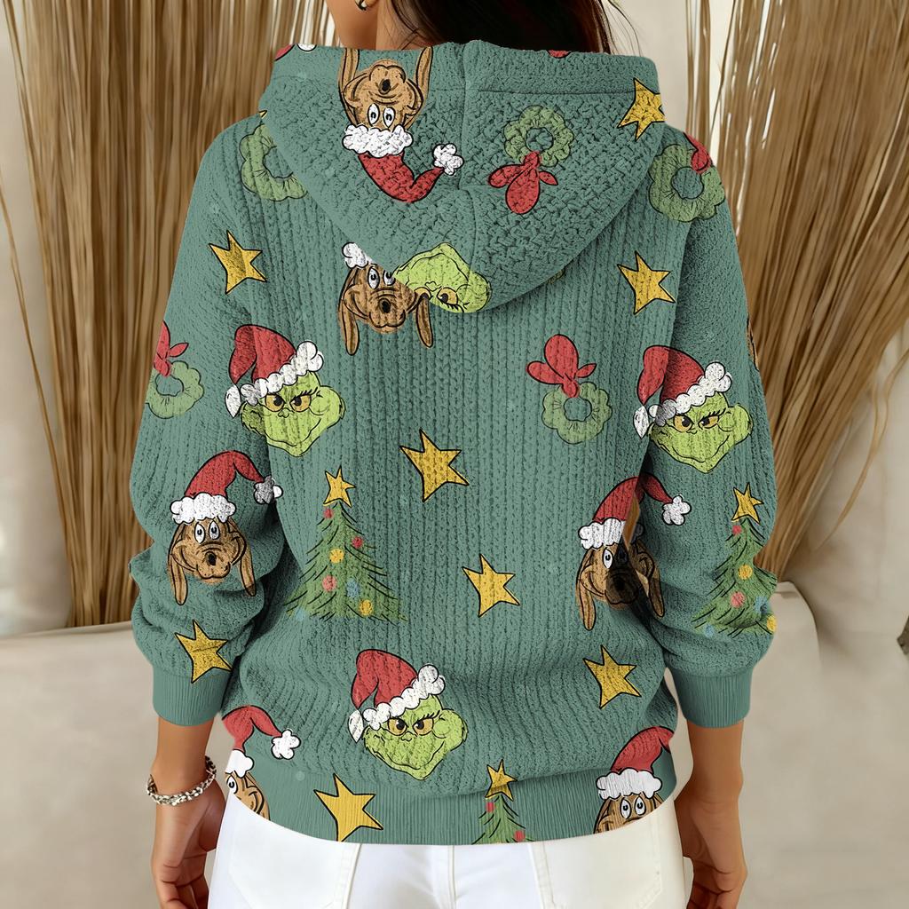 Женский модный повседневный пуловер с рождественским принтом, толстовка с капюшоном и длинными рукавами