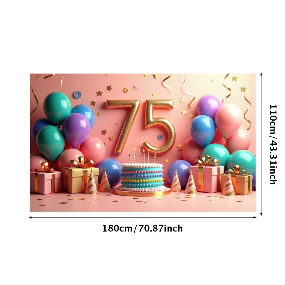 Happy Birthday 75th Banner Red Balloon Birthday Party Decoration Photography Background Props Birthday Cake Backdrop Supplies