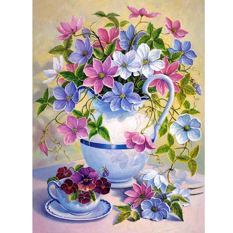 DIY Flower 5D Diamond Painting Full Round Drill Resin Diamond Embroidery Mosaic Cross Stitch Basket Wall Art Home Decor Gift