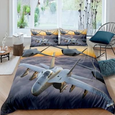 Пододеяльник с изображением истребителя King/Queen Size, Комплект постельного белья с летающим истребителем для детей, подростков, мальчиков, Современный крутой пододеяльник с самолетом