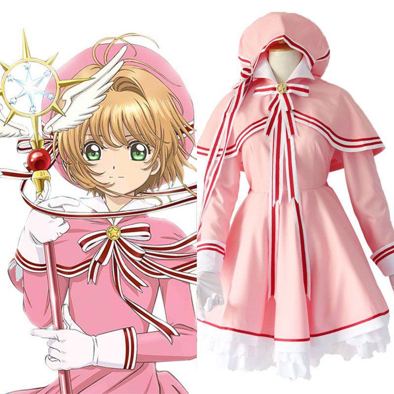 Очаровательный костюм для косплея Cardcaptor Sakura Kinomoto, розовое платье со шляпой для женщин
