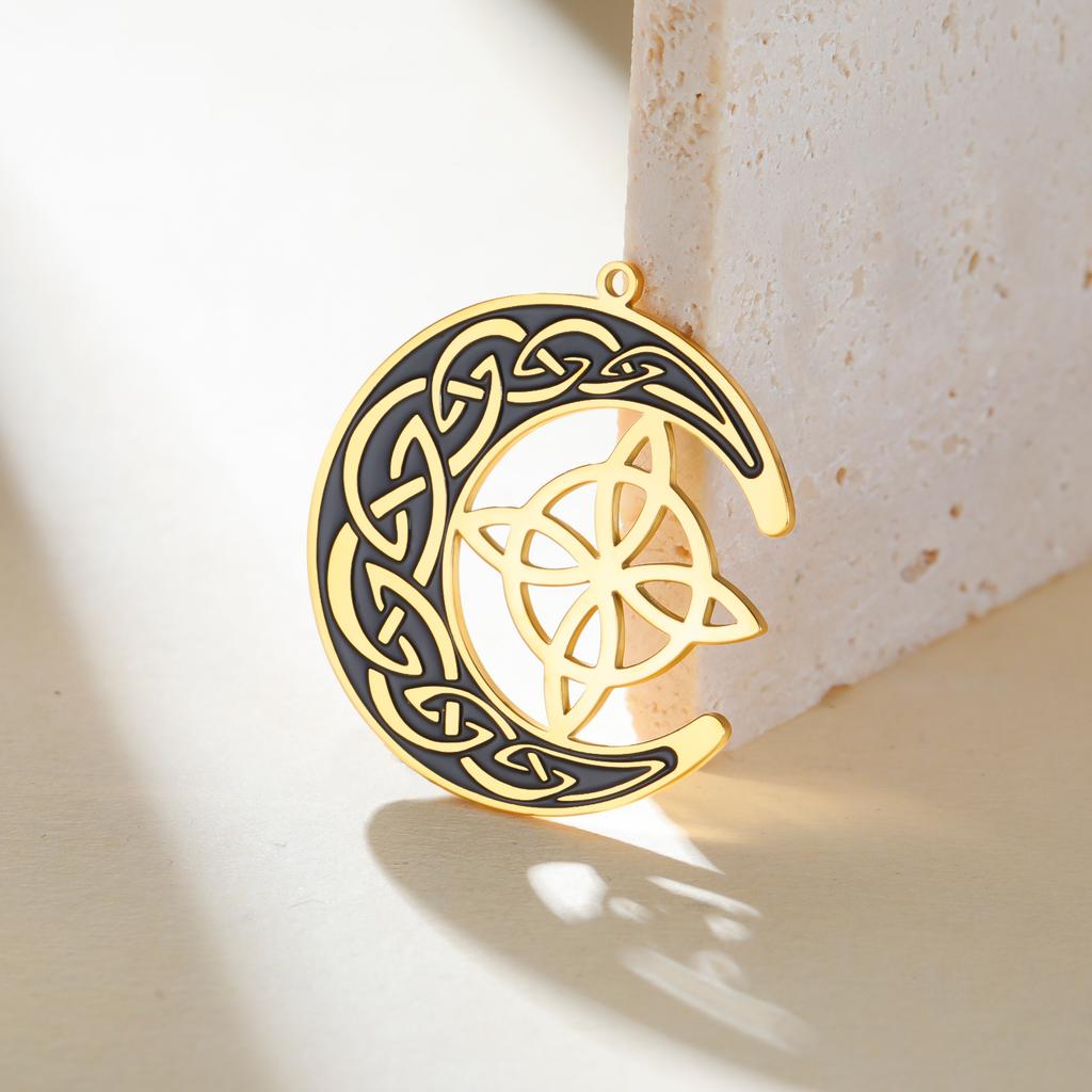 Teamer Vintage Viking Amulet Crescent Pendant For Necklace Bracelet Jewelry Making Stainless Steel Witch Celtics Knot Charms
