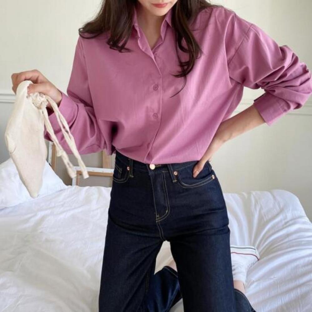 New Arrivals Open Run Shimeger Collar Neck Simple Women Long Sleeve Plain Button