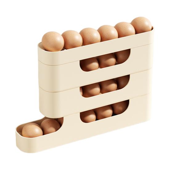 Multi-Tier Egg Holder Space-Saving Egg Storage Box with Protective Railings Automatic Rolling Egg Rack Dispenser for Refrigerator