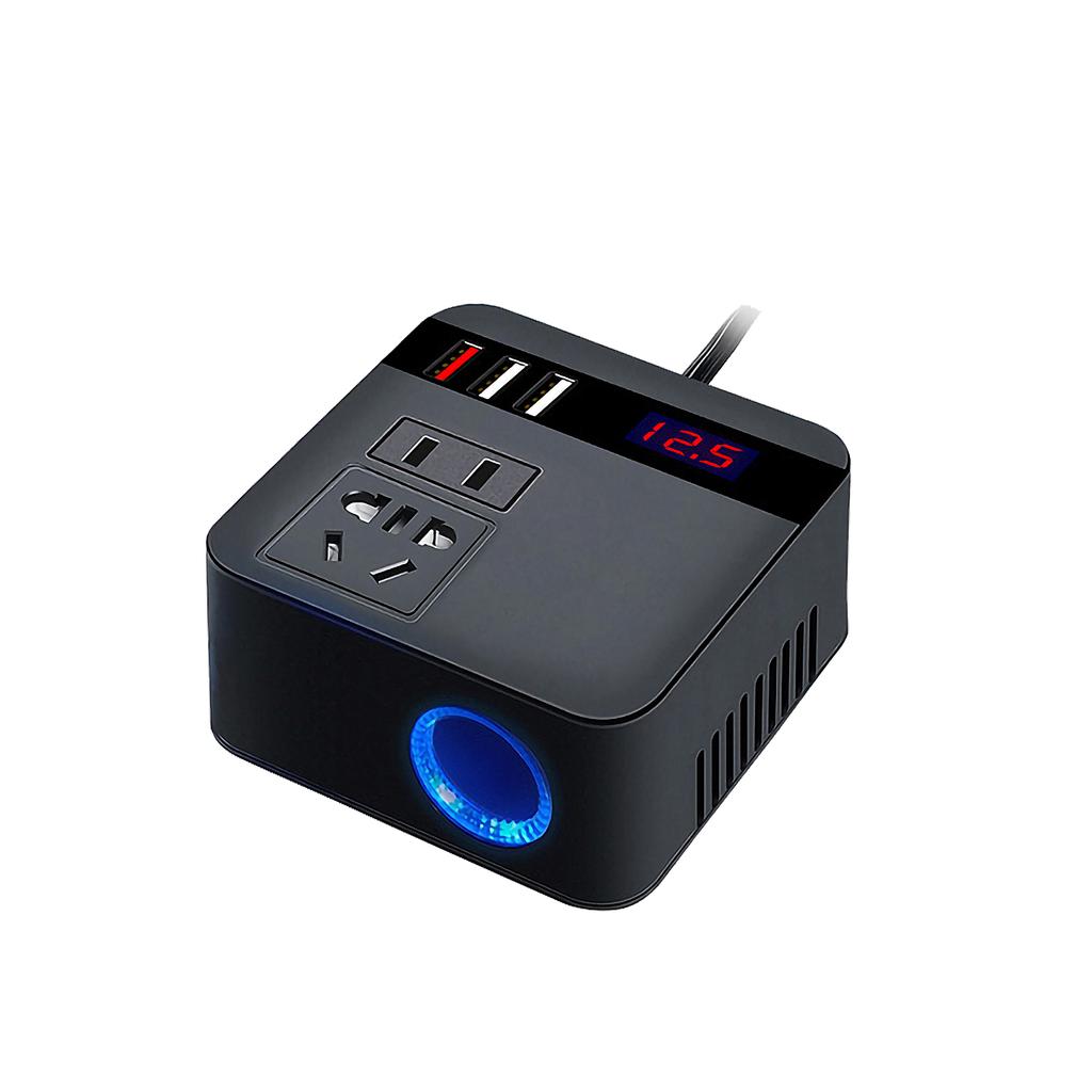 Car Inverter 150W 12V/24V To 110V/220V Cigarette Lighter Power Inverter LED Display Socket QC 3.0 USB Charger Fast Charging