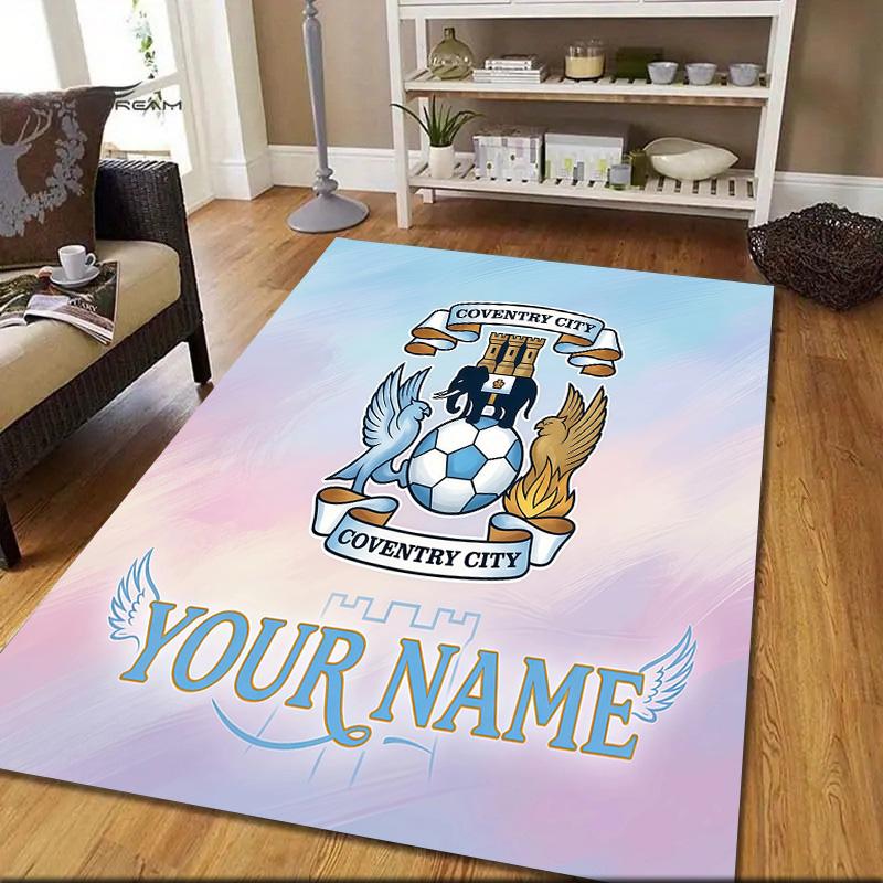 Custom Name Coventry City Flannel Pattern Square Carpet,Area Rug,Carpet Rug for Living Room Bedroom Sofa Playroom Decor,Non-slip Floor Mat