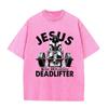 Иисус Ultimate Deadlifter Графика для тяжелой атлетики Винтажная стирка Свободная серая футболка Христианская одежда для тренировок в зале Повседневная футболка Азиатский размер