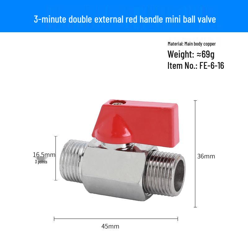 Super Short Mini Brass Ball Valve, 1/8" - 1/2" Thickened Male & Female Valve Switch