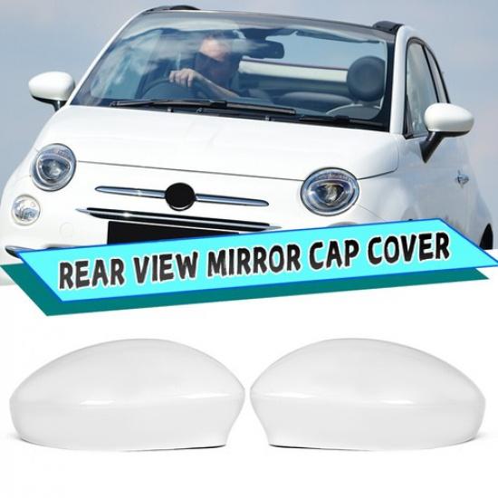 2PCS Wing Rearview Mirror Cover Cap Replacement White Fit For Fiat 500 2007-2023