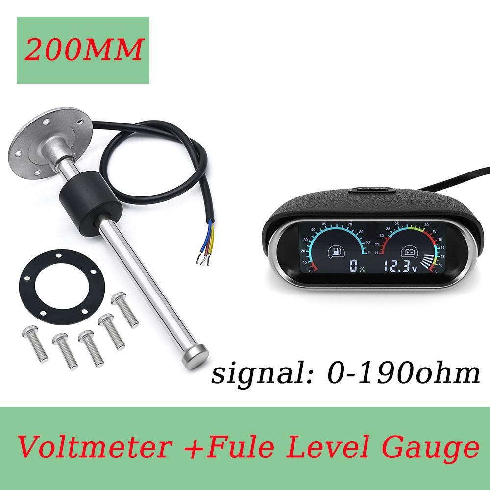 2 IN 1 Car Digital Voltage Meter & Fuel Level Gauge Voltmeter 0-190ohm Water Level Meter Universal Gasolines Meter Sensor 12/24V