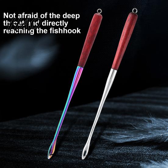 Portable Hook Remover Stainless Steel Tool, 9 Inch Fishing Disgorger with Wooden Handle, Heavy-duty Quick Retractor for Saltwater Anglers Easy to Use