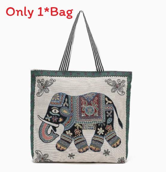 Canvas Butterfly Elephant Cat Tote Bag For Women With Sewn Details For Daily Use