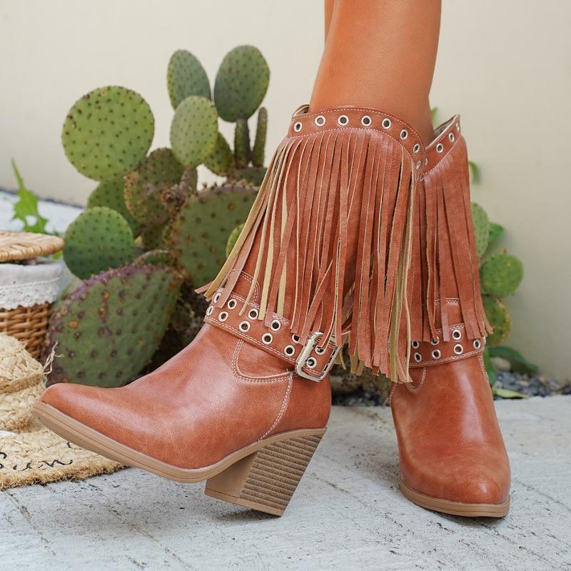 Женская обувь 2026 Новые Модные женские ботинки-слипоны с кисточками Современные женские зимние ботинки с пряжкой Большие размеры Лучший продавец Ботинки до середины голени