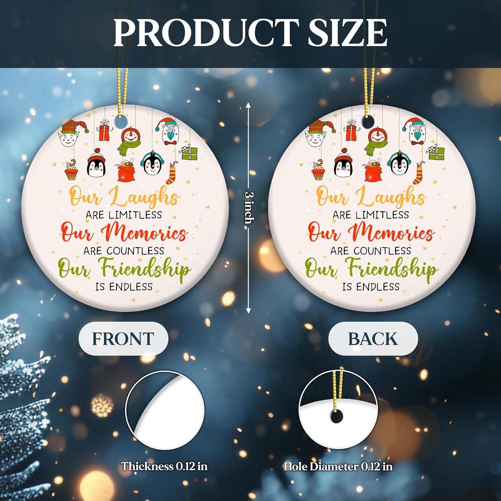 Friendship Ornament 2025 – Best Friend Ornament, Our Laughs are Limitless, Our Memories are Countless, Our Friendship is Endless –Gift for
