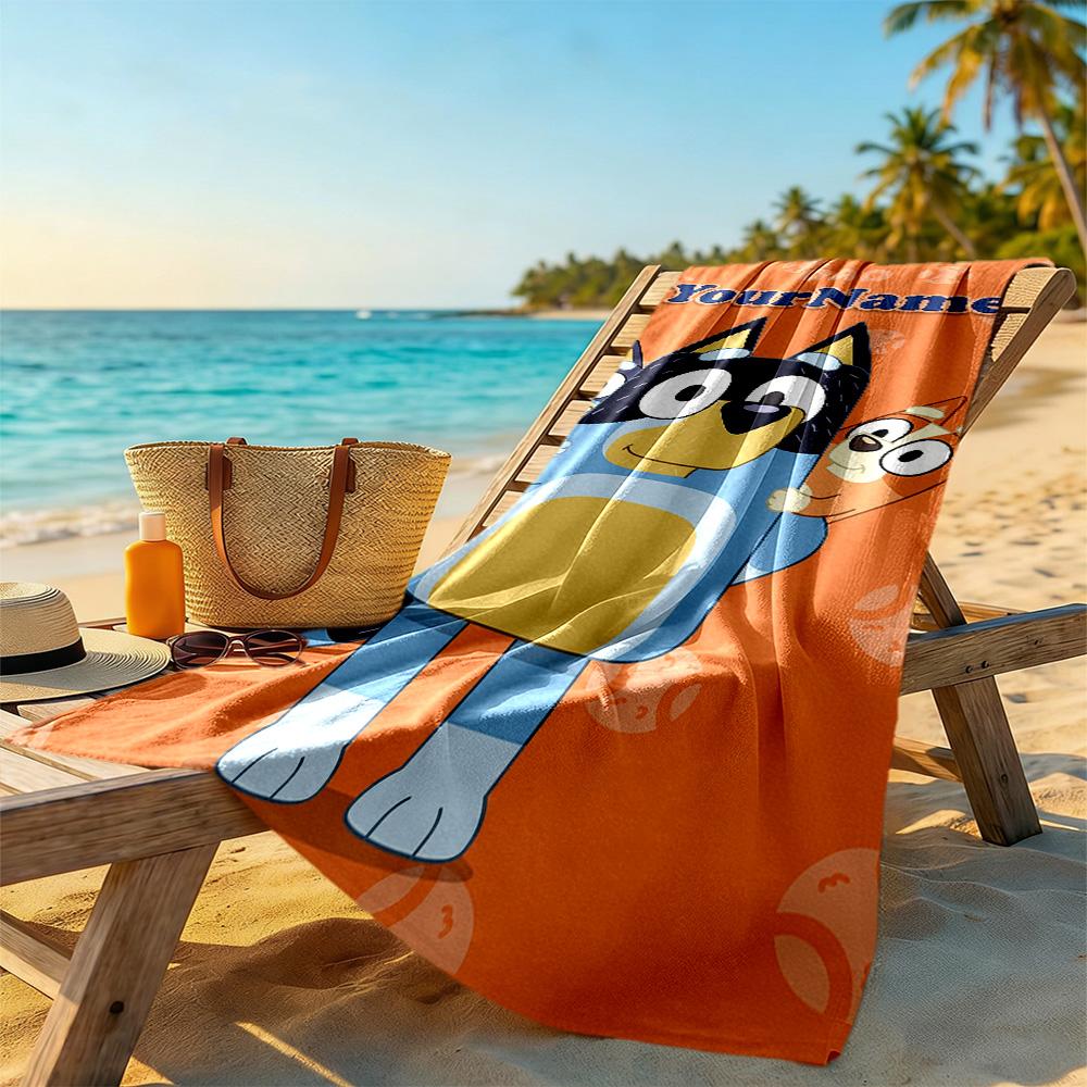 Bluey Customize Text Beach Towel Soft Durable Quick-Dry Ideal for Travel Outdoor Swim Pool Yoga Surf Camping Hiking Gym Gift Holiday