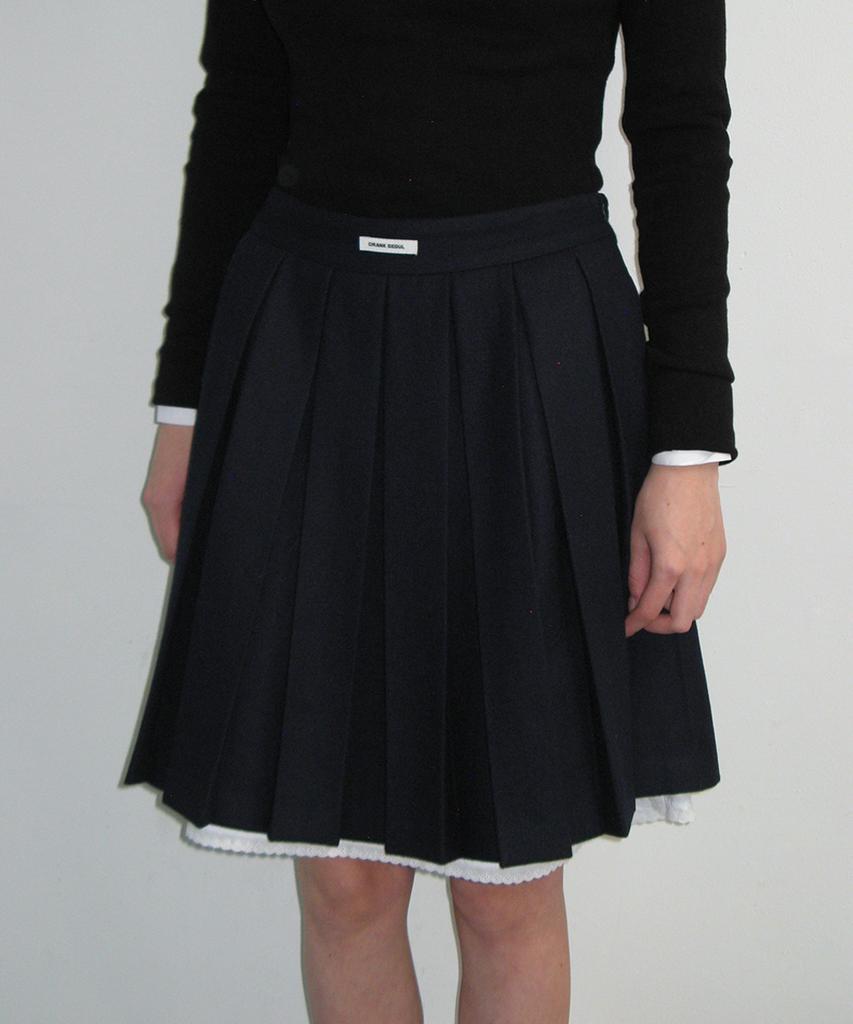 Crank Layered Wool Pleated Skirt_Navy