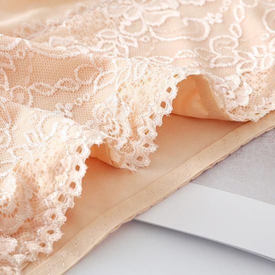 Women Briefs High Elasticity Breathable Soft Panties High Waist Solid Color Embroidery Lace Splicing Plus Size Underwear