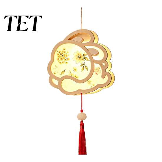 Quaint Wooden Frame Lantern DIY Chinese Ancient Style Kit, Light Up Handheld with LED String & Hanfu Photography Props Tassel, Rabbit Butterfly Lotus