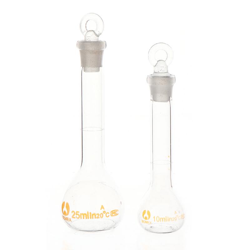 Прозрачная стеклянная мерная колба 10/25 мл, стеклянная посуда с пробкой, лабораторные принадлежности