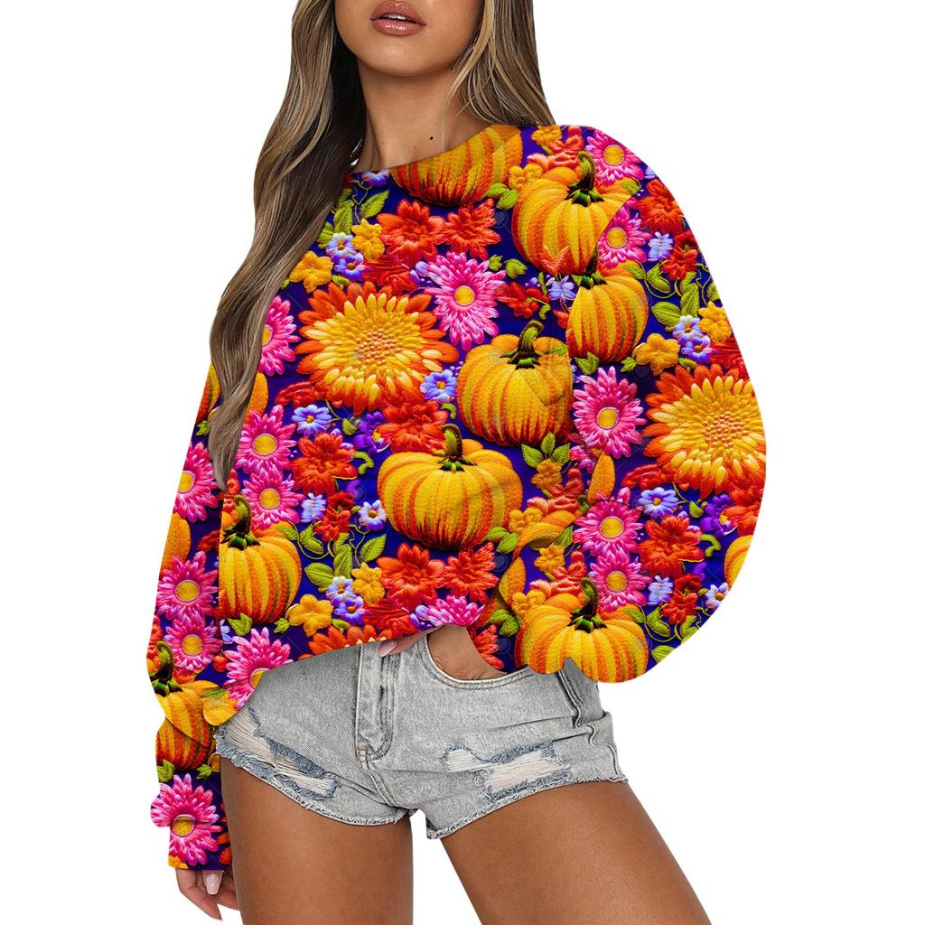 Свитшоты для женщин с длинным рукавом на Хэллоуин, повседневные, с круглым вырезом, свободные, пуловеры, свитшоты, топы