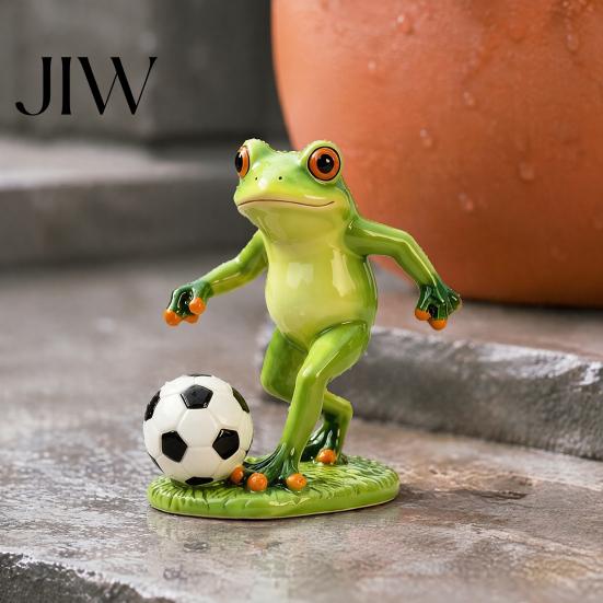 Frog Statue for Garden Football Player Statue, Cute Whimsical Stable Resin Figurine Outdoor Indoor Table