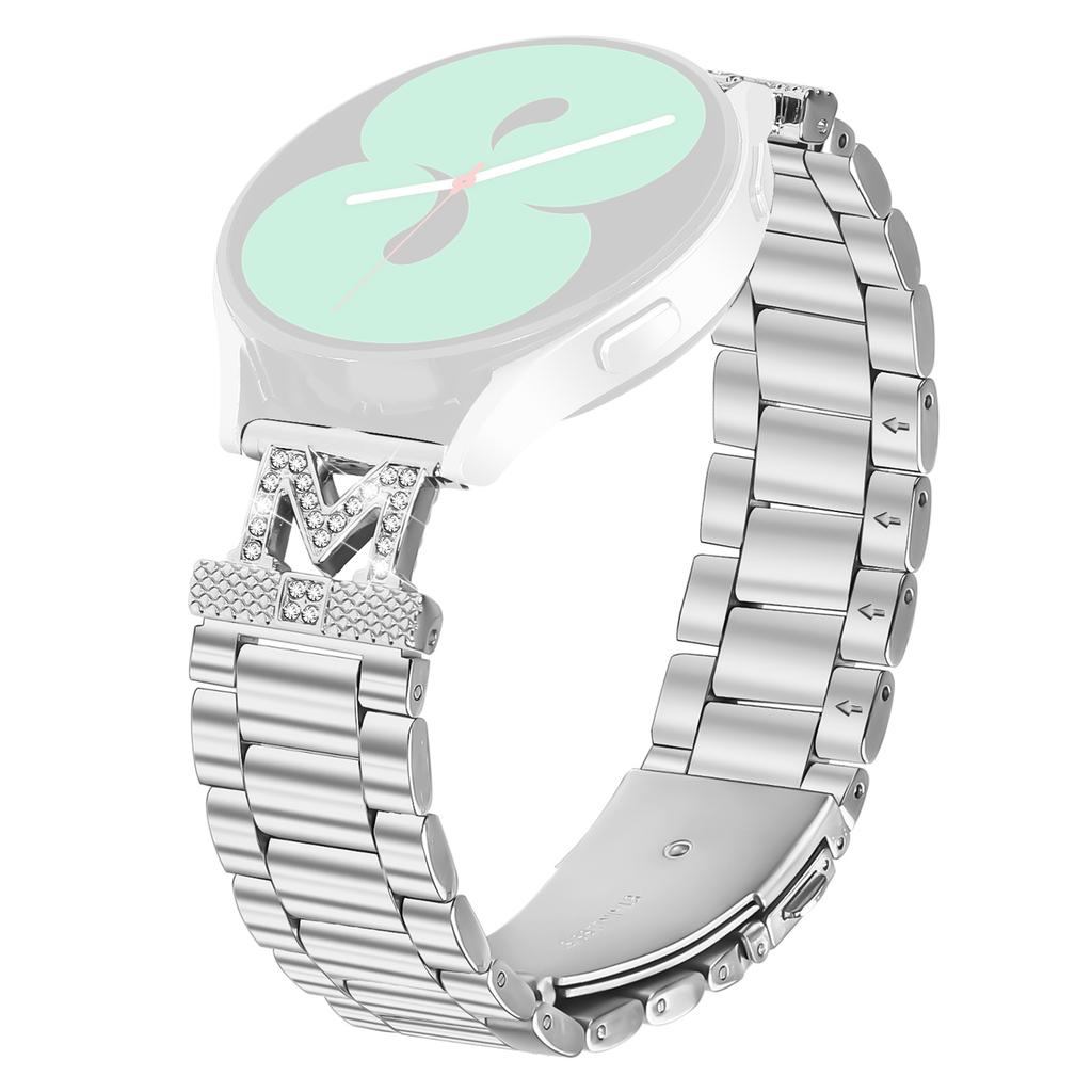 For Huami Amazfit GTR 42mm Watch Strap Rhinestones Decor 3-Bead Silver Stainless Steel Band