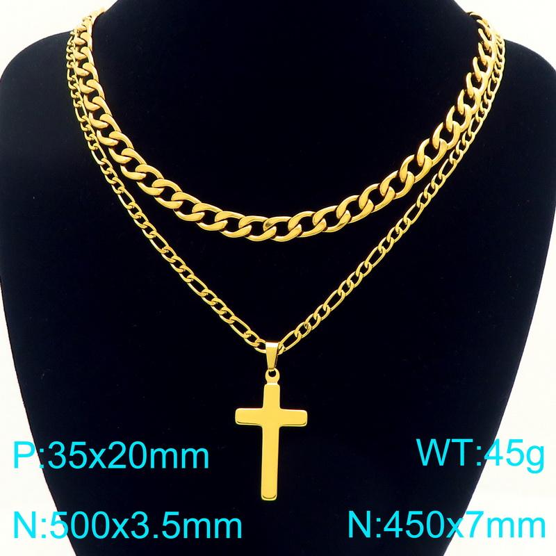Двухслойные мужские necklaces с подвеской-крестом из нержавеющей стали, металлическая цепочка, религиозный дизайн, модные украшения, повседневный золотой аксессуар