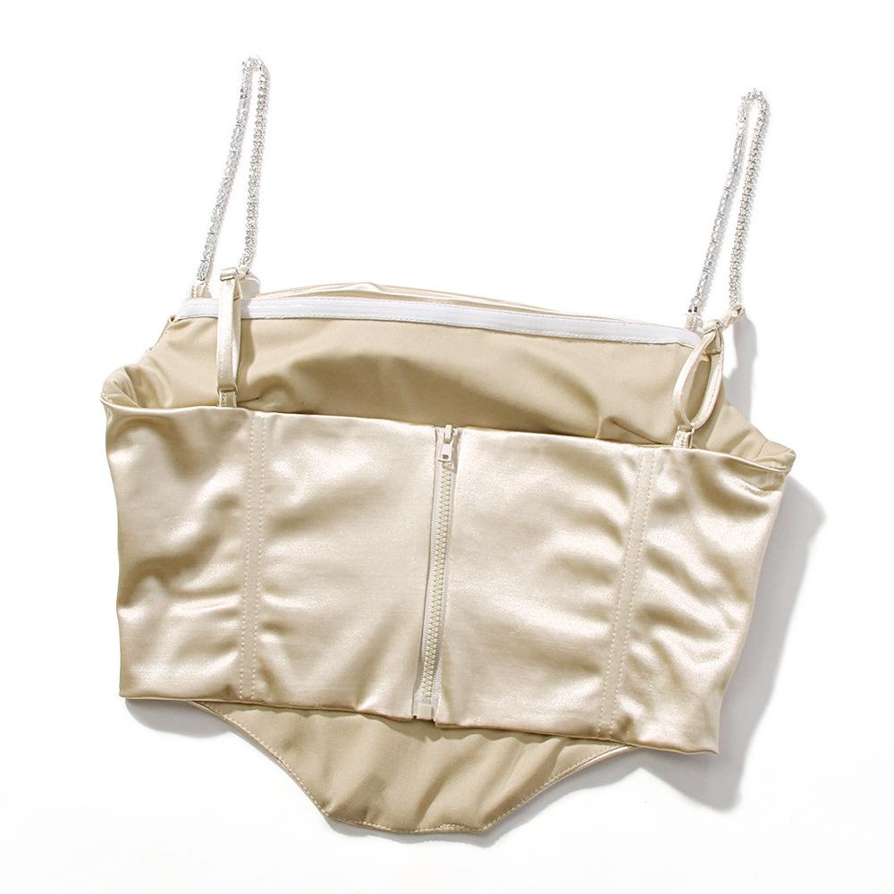 Stretch Satin Diamond Chain Sling Slim Fit Corset Crop Top Women Short Corset Female Summer Camisoles