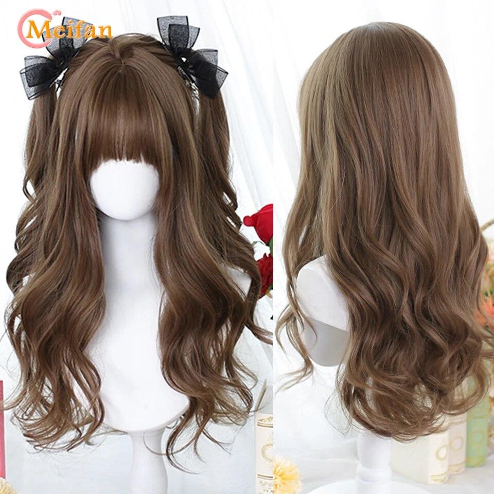 Синтетический длинный омбре красочный парик Лолиты для косплея в стиле Харадзюку с челкой, натуральные волнистые парики для Хэллоуина, розовый, фиолетовый, синий, повседневные