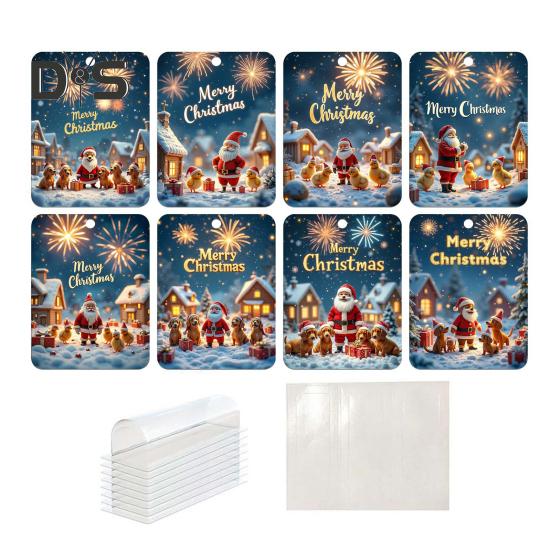 8 шт. Рождественская открытка Подвеска Рождественский кошелек Карты Двусторонняя лента Рождественская елка Печать Держатель для денег Украшение Зажим для денег Украшение