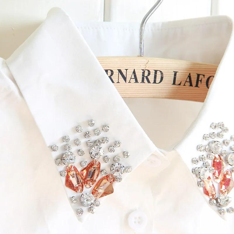 Модная белая хлопковая рубашка с ложным воротником для женщин, съемный воротник, отстегивающийся воротник-лацкан, блузка, топ, шейный платок