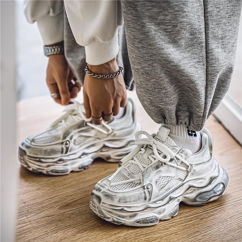 Breathable Men Running Shoes High Elasticity Air Cushion Gym Trainers Outdoor Sport Shoes Thick Sole Platform Jogging Sneakers