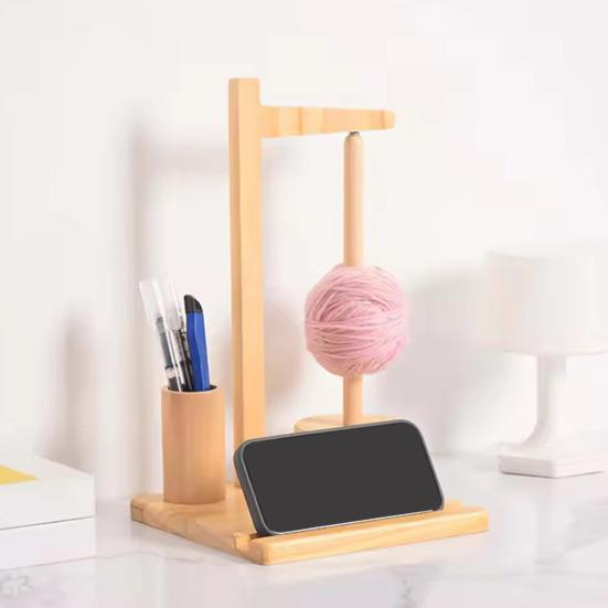 Wooden Yarn Holder with Phone Holder Rotating Pendulum Yarn Ball Dispenser Stand Bamboo Beech Wood Yarn Spool Rack for Knitting Lovers Surprise Gift
