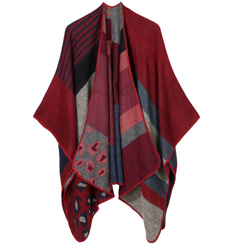 Плащ двухсторонний однотонный клетчатый большой платок теплый и утолщенный леопардовый принт внешний платок женский летний
