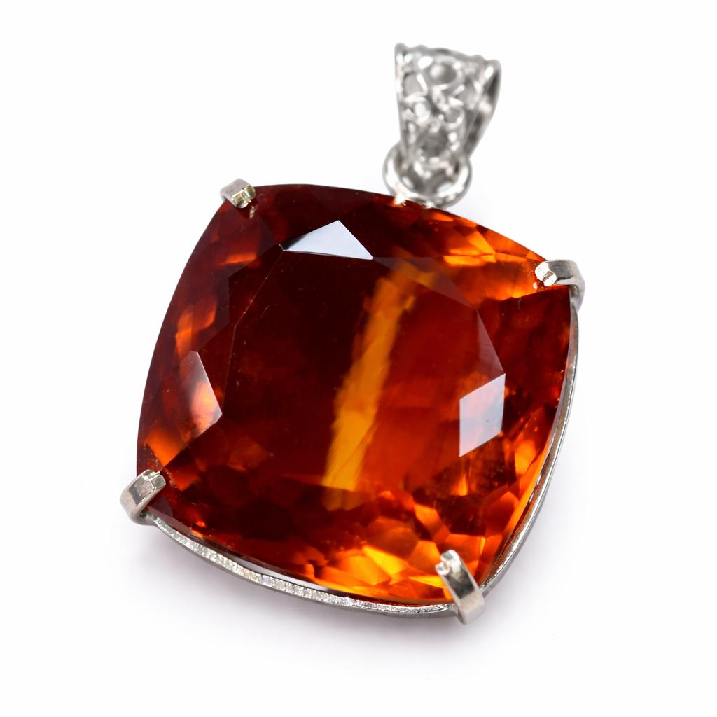 Натуральный оранжевый топаз 925 стерлинговое серебро 100 карат драгоценный камень кулон квадратной огранки СЕРТИФИЦИРОВАН my-480-ns