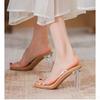 Transparent high-heeled sandals for summer 2026new crystal heel fashion simple square toe women's shoes for wearing outside