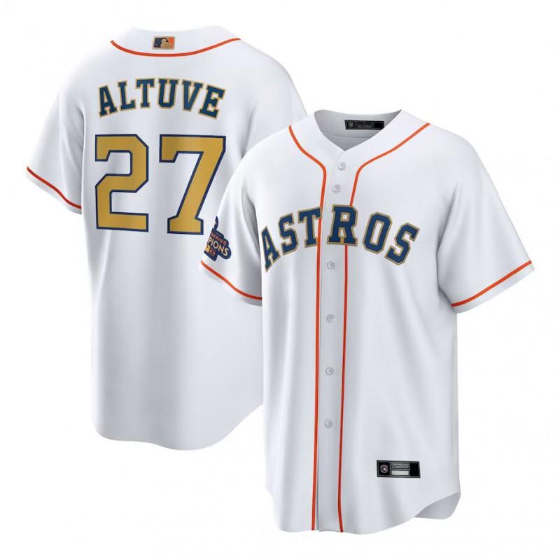 Mens MLB Houston Astros 27 Embroidered Baseball Jersey Short Sleeve Cotton Blend Sport T-Shirt Loose Fit