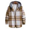 Men Spring Autumn Hooded Drawstring Shirt Coat Long Sleeve Plaid Print Solid Color Patchwork Color Single Breasted Casual Coat