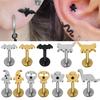 1 шт. Черный и золотой цвет Кот Пирсинг губы Нержавеющая сталь Пирсинг губ Мультяшный Череп Призрак Серьга-гвоздик Ухо Летучая мышь Гвоздики для ушей Серьги для хряща