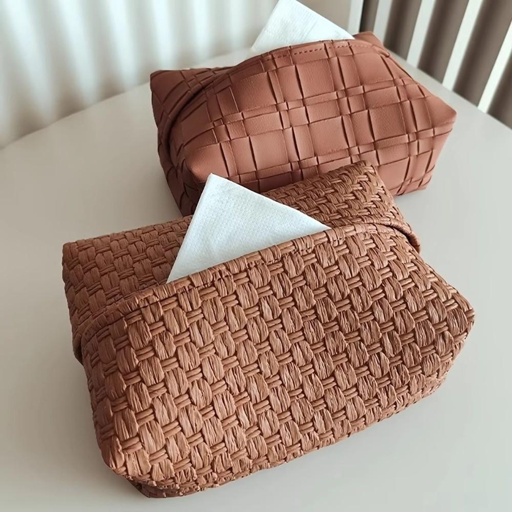 Vintage Woven Pattern Tissue Box Luxurious Tissue Holder Car Mounted Tissue Box Home Living Room