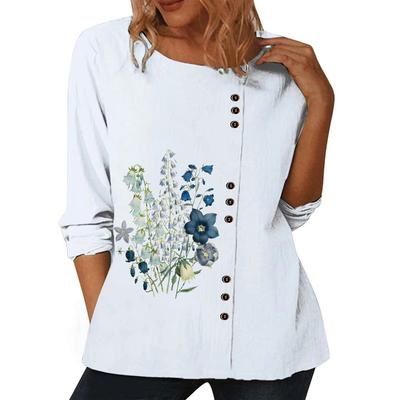 Элегантный женский хлопковый топ с множеством модных принтов, круглым вырезом и длинными рукавами