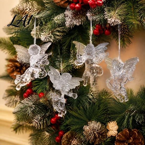 Clear Angel Figurines 4Pcs Winged Hanging Ornaments Figurines Winter Wedding Atmosphere Props Christmas Tree Decor Seasonal Home Party Supplies
