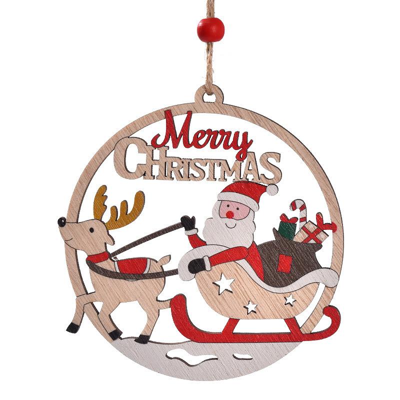 1/4 Piece Christmas Pendant Christmas Decoration Wooden Pendant Hollow Decoration Santa Claus Label Christmas Wooden Pendant