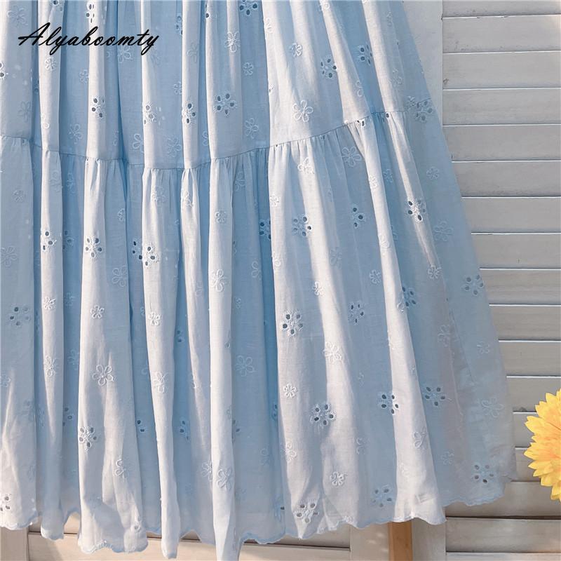 Весна-лето Женская милая юбка А-силуэта с высокой талией, светло-голубая юбка с вырезом, базовые женские хлопковые элегантные женственные юбки