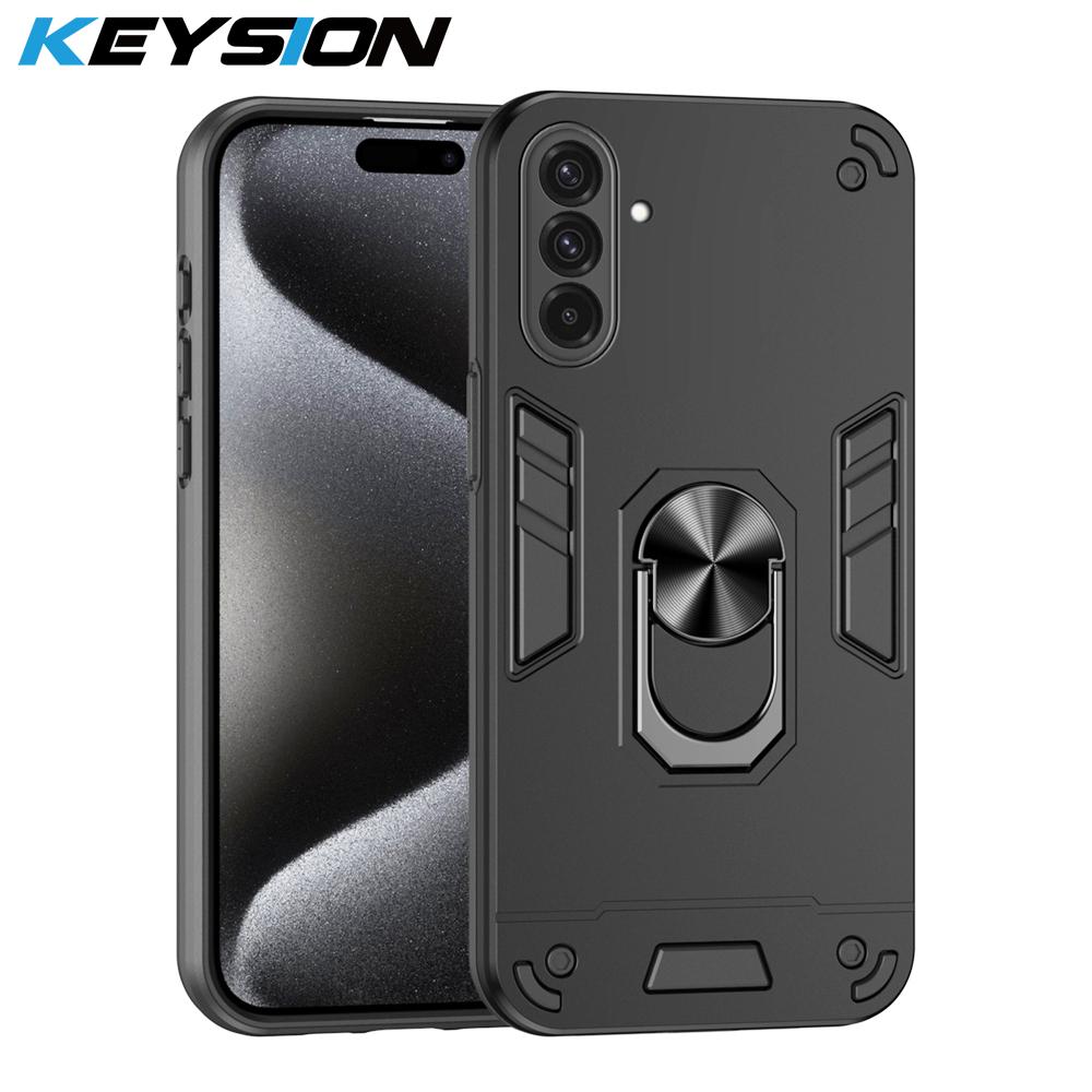 KEYSION Shockproof Armor Case for Samsung A56 5G A36 A26 Soft Silicone+PC Ring Stand Phone Back Cover for Galaxy A16 A26 A36 A56
