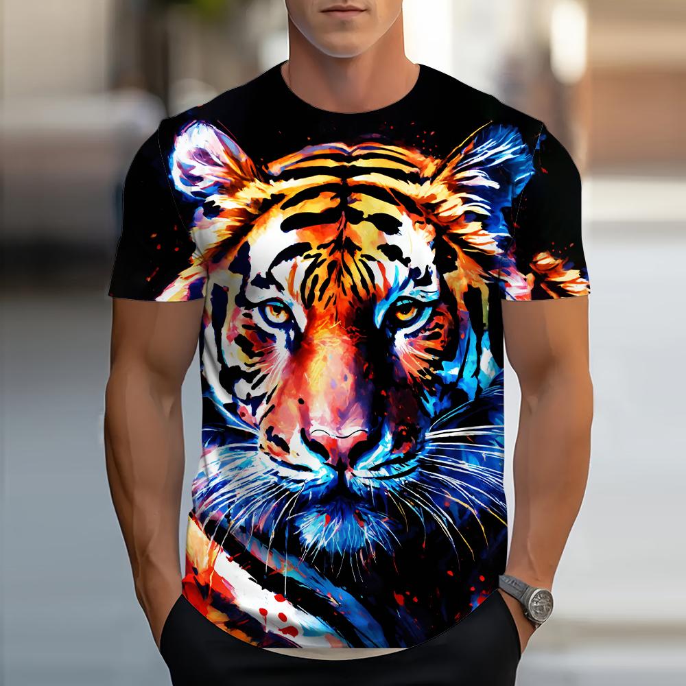 Lion Animal Pattern 3D Print Men Streetwear Hip Hop Short Sleeve Oversized Tees Harajuku Y2k Tops
